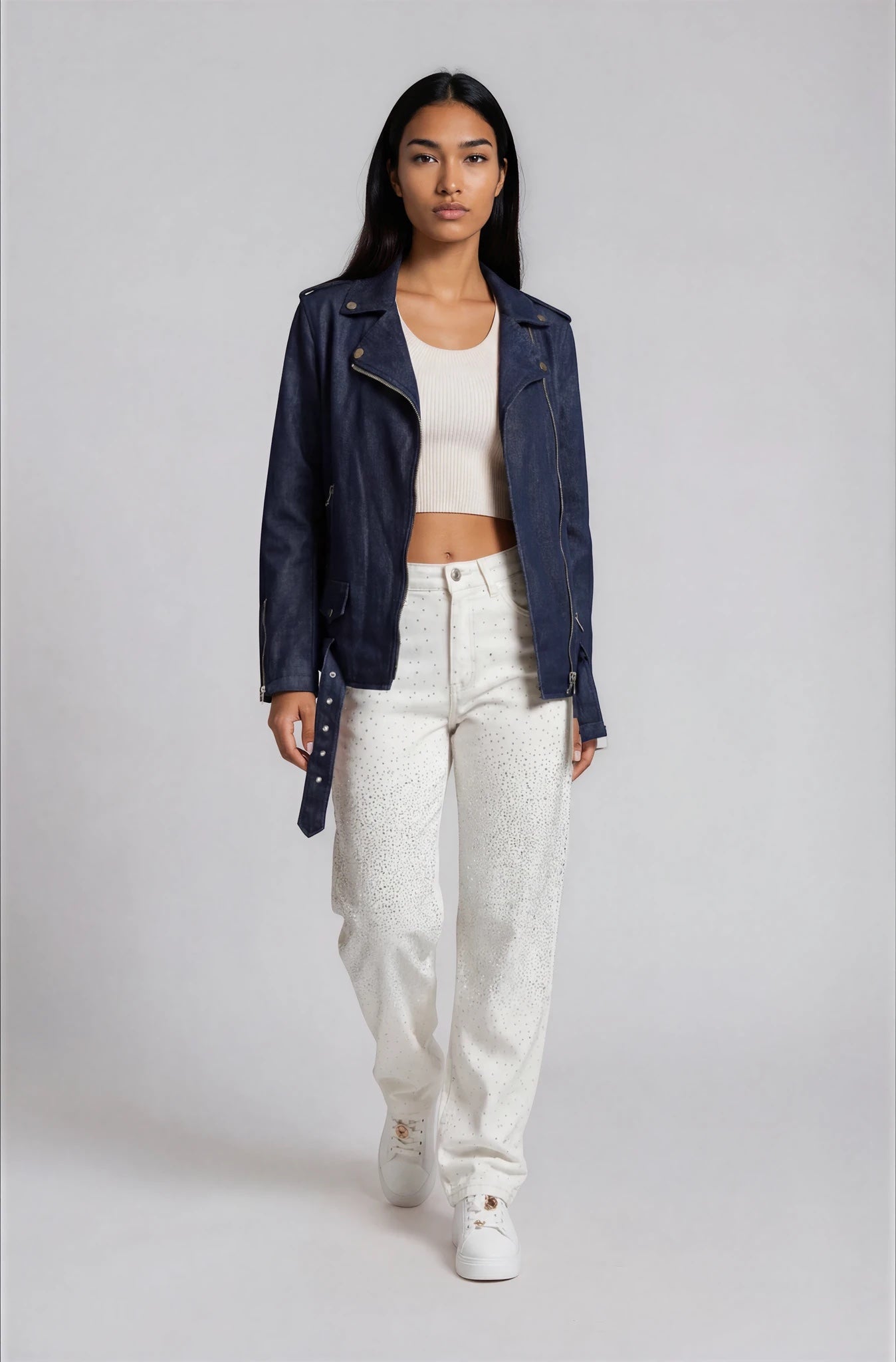 Dark Wash Denim Biker Jacket